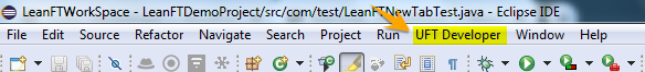 UFT Developer menu in eclipse