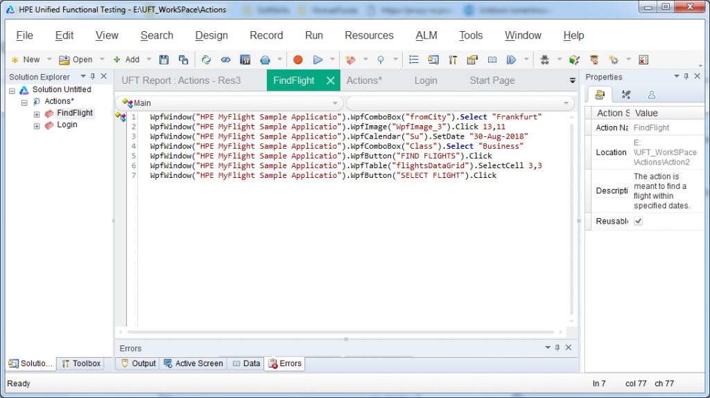 FindFlight-UFT-Action