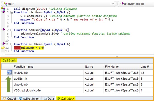 call stack in uft example