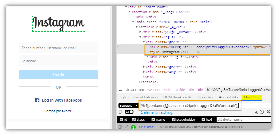 Inspecting Web Element in Selenium and showing its XPath