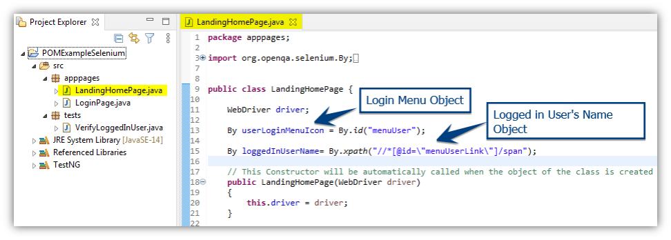 Home page class objects in selenium
